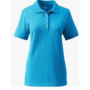 Lands End Womens Top Size 1X Polo Short Sleeve Turquois Cotton Pique Button NEW